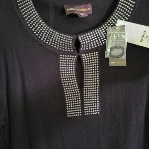 XL Dana Buckman Black Embellished Keyhole Sweater With Tags